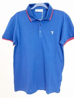 TRUSSARDI BLUE WITH ORANGE SHORT SLEEVE GOLF POLO SHIRT MENS SZ LARGE NWT